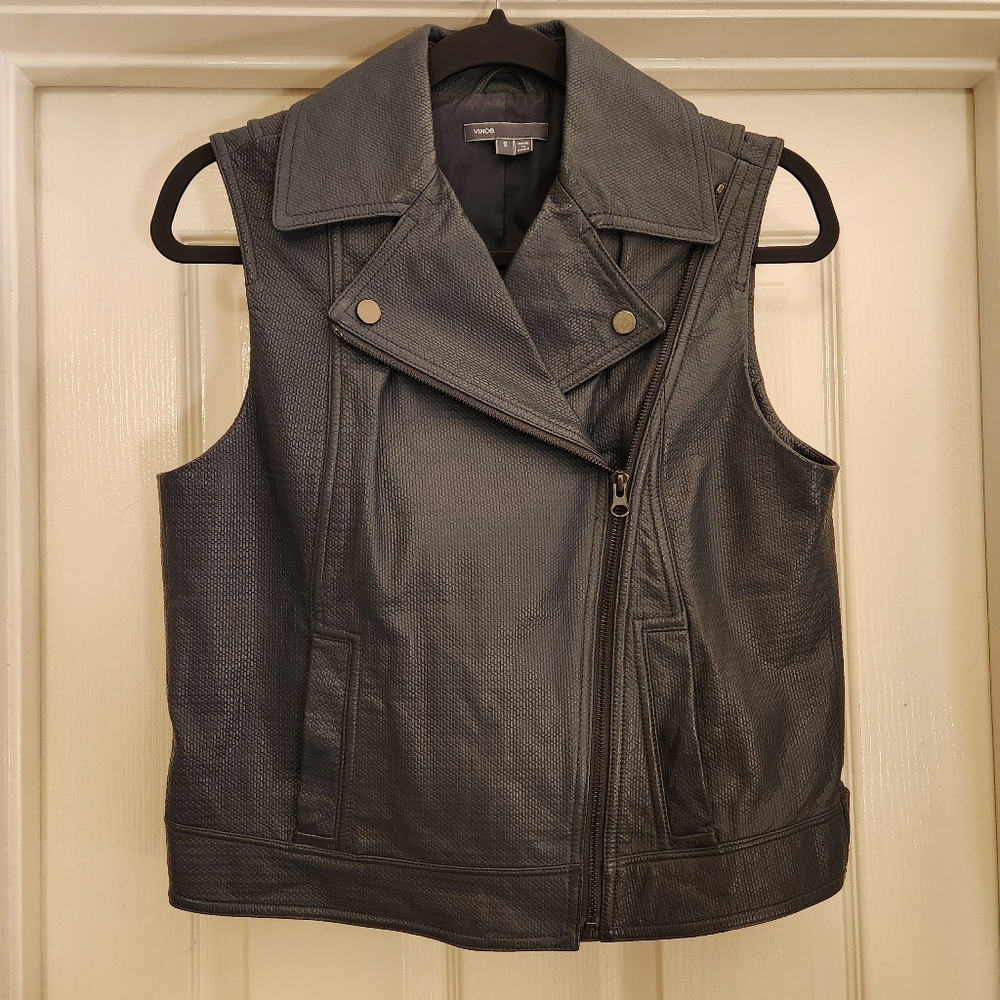 VINCE Gray Leather Vest
